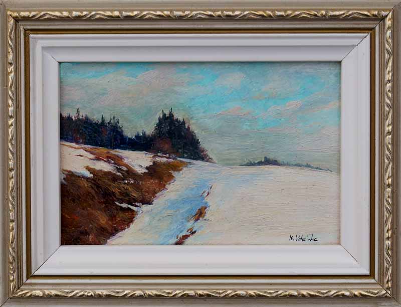 Moderne Kunst, Ungarischer Maler Lauda M.V., Winterlandschaft