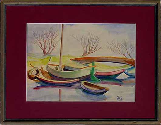 Top Gemälde Gotsch Friedrich Karl 1900 1984   Boote am Fluß