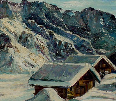 Moderne Kunst, akad. Maler Max Heintz, Almhütte Meran/Südtirol